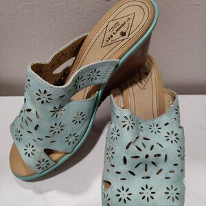 St Johns Bay Cora Light Green wedge sandals